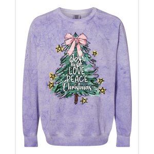 Joy Hope Love Peace Christmas Tree Coquette Bow Xmas Girl Colorblast Crewneck Sweatshirt