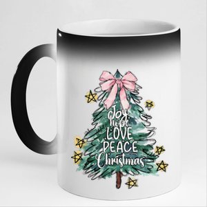 Joy Hope Love Peace Christmas Tree Coquette Bow Xmas Girl 11oz Black Color Changing Mug