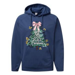 Joy Hope Love Peace Christmas Tree Coquette Bow Xmas Girl Performance Fleece Hoodie