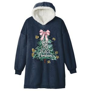 Joy Hope Love Peace Christmas Tree Coquette Bow Xmas Girl Hooded Wearable Blanket