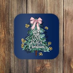 Joy Hope Love Peace Christmas Tree Coquette Bow Xmas Girl Coaster