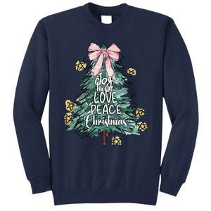 Joy Hope Love Peace Christmas Tree Coquette Bow Xmas Girl Tall Sweatshirt