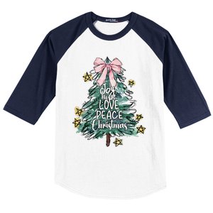 Joy Hope Love Peace Christmas Tree Coquette Bow Xmas Girl Baseball Sleeve Shirt