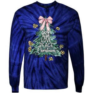 Joy Hope Love Peace Christmas Tree Coquette Bow Xmas Girl Tie-Dye Long Sleeve Shirt