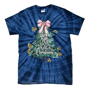 Joy Hope Love Peace Christmas Tree Coquette Bow Xmas Girl Tie-Dye T-Shirt