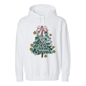 Joy Hope Love Peace Christmas Tree Coquette Bow Xmas Girl Garment-Dyed Fleece Hoodie