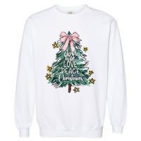 Joy Hope Love Peace Christmas Tree Coquette Bow Xmas Girl Garment-Dyed Sweatshirt