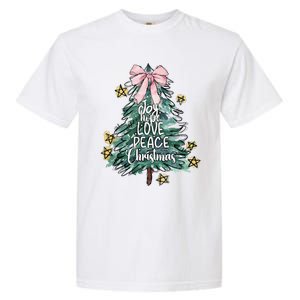 Joy Hope Love Peace Christmas Tree Coquette Bow Xmas Girl Garment-Dyed Heavyweight T-Shirt