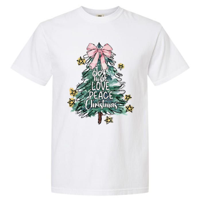 Joy Hope Love Peace Christmas Tree Coquette Bow Xmas Girl Garment-Dyed Heavyweight T-Shirt