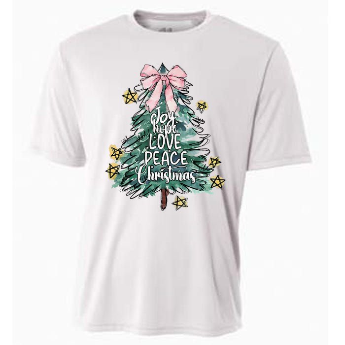 Joy Hope Love Peace Christmas Tree Coquette Bow Xmas Girl Cooling Performance Crew T-Shirt