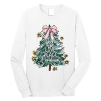 Joy Hope Love Peace Christmas Tree Coquette Bow Xmas Girl Long Sleeve Shirt