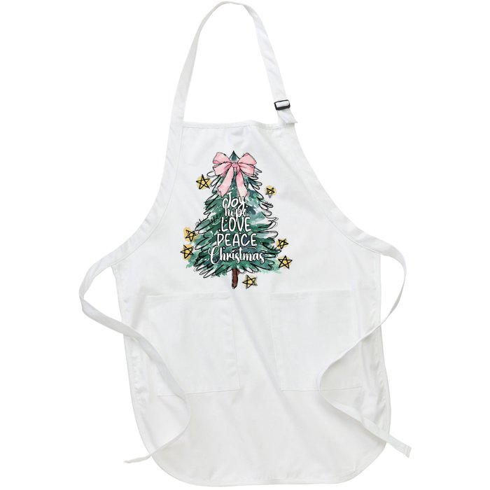 Joy Hope Love Peace Christmas Tree Coquette Bow Xmas Girl Full-Length Apron With Pockets