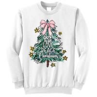 Joy Hope Love Peace Christmas Tree Coquette Bow Xmas Girl Sweatshirt