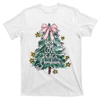 Joy Hope Love Peace Christmas Tree Coquette Bow Xmas Girl T-Shirt