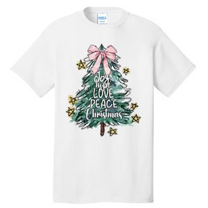 Joy Hope Love Peace Christmas Tree Coquette Bow Xmas Girl Tall T-Shirt