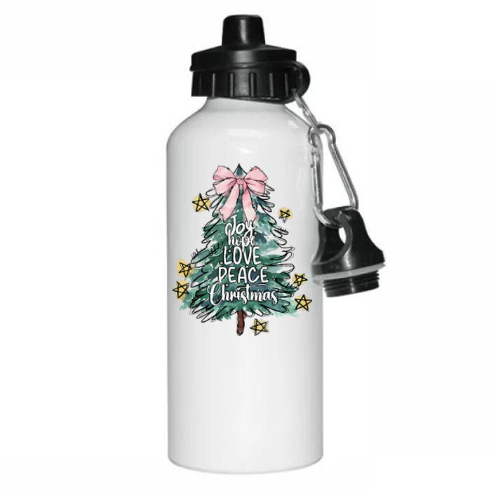 Joy Hope Love Peace Christmas Tree Coquette Bow Xmas Girl Aluminum Water Bottle