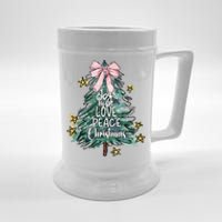 Joy Hope Love Peace Christmas Tree Coquette Bow Xmas Girl Beer Stein