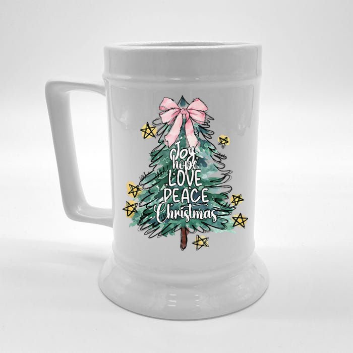 Joy Hope Love Peace Christmas Tree Coquette Bow Xmas Girl Beer Stein