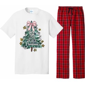 Joy Hope Love Peace Christmas Tree Coquette Bow Xmas Girl Pajama Set