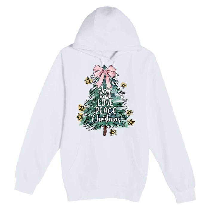 Joy Hope Love Peace Christmas Tree Coquette Bow Xmas Girl Premium Pullover Hoodie