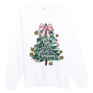 Joy Hope Love Peace Christmas Tree Coquette Bow Xmas Girl Premium Crewneck Sweatshirt