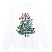 Joy Hope Love Peace Christmas Tree Coquette Bow Xmas Girl Premium Crewneck Sweatshirt