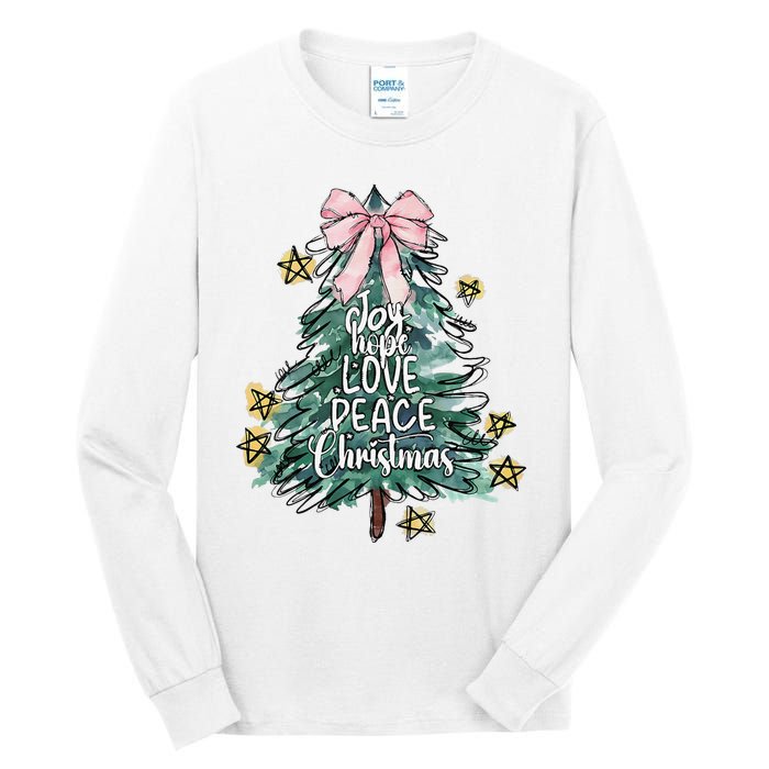 Joy Hope Love Peace Christmas Tree Coquette Bow Xmas Girl Tall Long Sleeve T-Shirt