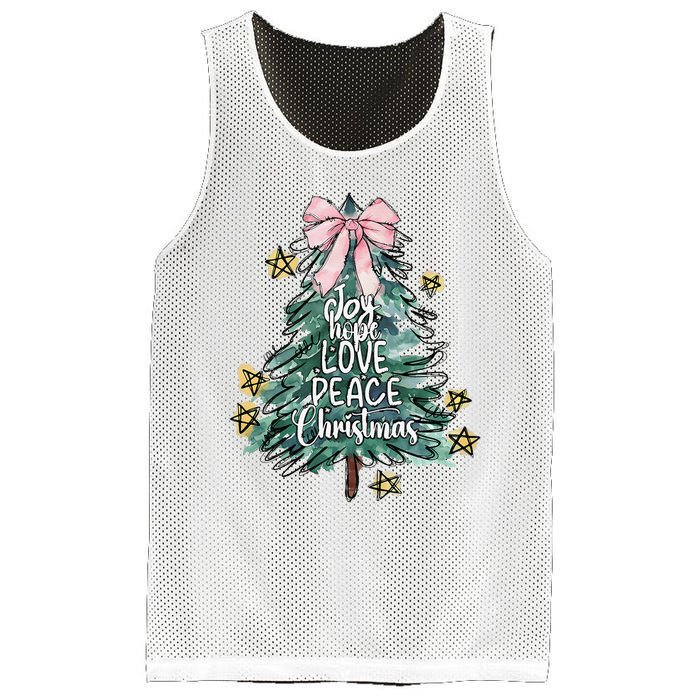 Joy Hope Love Peace Christmas Tree Coquette Bow Xmas Girl Mesh Reversible Basketball Jersey Tank