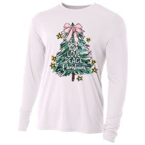 Joy Hope Love Peace Christmas Tree Coquette Bow Xmas Girl Cooling Performance Long Sleeve Crew