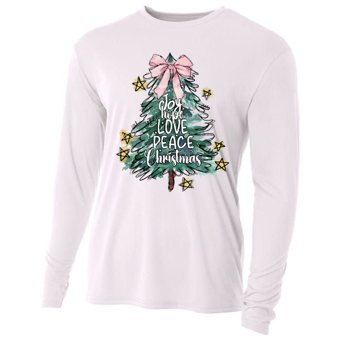 Joy Hope Love Peace Christmas Tree Coquette Bow Xmas Girl Cooling Performance Long Sleeve Crew