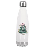 Joy Hope Love Peace Christmas Tree Coquette Bow Xmas Girl Stainless Steel Insulated Water Bottle