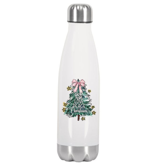 Joy Hope Love Peace Christmas Tree Coquette Bow Xmas Girl Stainless Steel Insulated Water Bottle