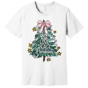 Joy Hope Love Peace Christmas Tree Coquette Bow Xmas Girl Premium T-Shirt