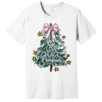 Joy Hope Love Peace Christmas Tree Coquette Bow Xmas Girl Premium T-Shirt