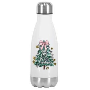 Joy Hope Love Peace Christmas Tree Coquette Bow Xmas Girl Stainless Steel Insulated Water Bottle