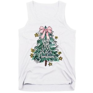 Joy Hope Love Peace Christmas Tree Coquette Bow Xmas Girl Tank Top