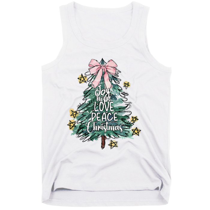 Joy Hope Love Peace Christmas Tree Coquette Bow Xmas Girl Tank Top