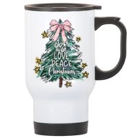 Joy Hope Love Peace Christmas Tree Coquette Bow Xmas Girl Stainless Steel Travel Mug