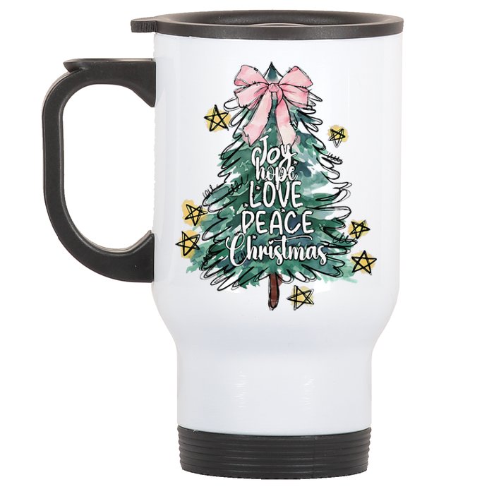 Joy Hope Love Peace Christmas Tree Coquette Bow Xmas Girl Stainless Steel Travel Mug