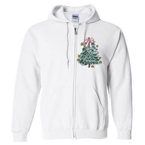 Joy Hope Love Peace Christmas Tree Coquette Bow Xmas Girl Full Zip Hoodie