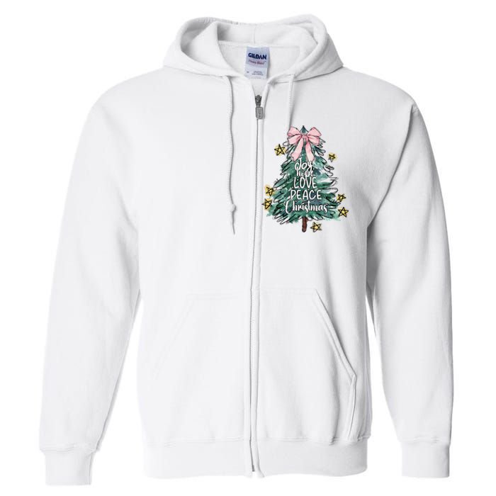 Joy Hope Love Peace Christmas Tree Coquette Bow Xmas Girl Full Zip Hoodie