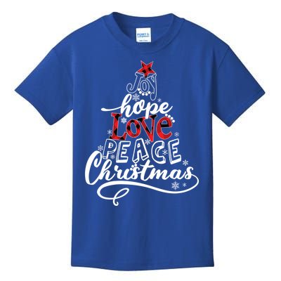 Joy Hope Love Peace Christmas Gift Cute Buffalo Plaid Xmas Cool Gift Kids T-Shirt