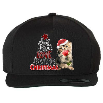 Joy Hope Love Peace Christmas Tree Cat Holiday Xmas Great Gift Wool Snapback Cap