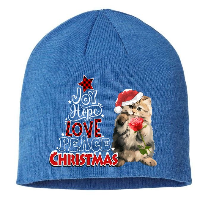 Joy Hope Love Peace Christmas Tree Cat Holiday Xmas Great Gift Sustainable Beanie