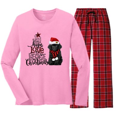 Joy Hope Love Peace Christmas Black Toy Poodle 2020 Funny Gift Women's Long Sleeve Flannel Pajama Set 