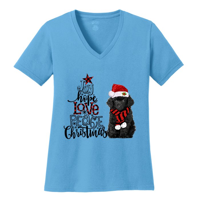 Joy Hope Love Peace Christmas Black Toy Poodle 2020 Funny Gift Women's V-Neck T-Shirt