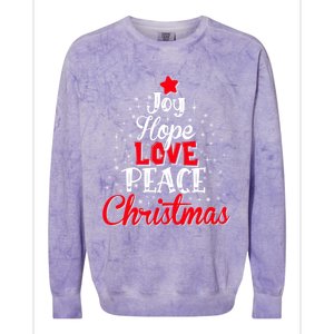 Joy Hope Love Peace Christmas Tree Lights Matching Pajama Gift Colorblast Crewneck Sweatshirt