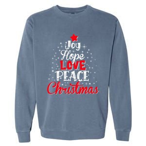 Joy Hope Love Peace Christmas Tree Lights Matching Pajama Gift Garment-Dyed Sweatshirt