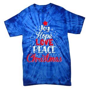 Joy Hope Love Peace Christmas Tree Lights Matching Pajama Gift Tie-Dye T-Shirt