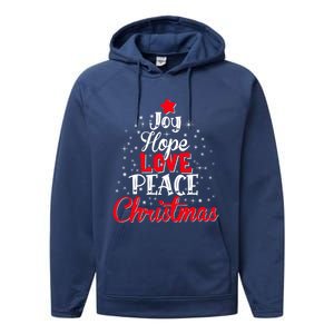 Joy Hope Love Peace Christmas Tree Lights Matching Pajama Gift Performance Fleece Hoodie